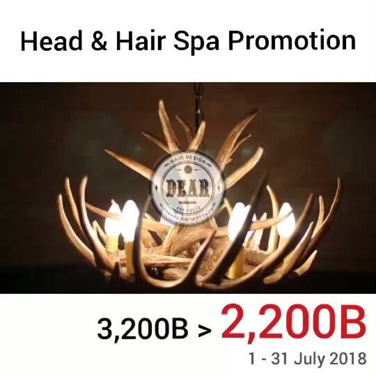 Head & Hair Spa Promotion  ［日本語は下記］
ราคาปกติ 3,200 บาท เหลือเพียง 2,200 บาท 
 ภายในเดือนกรกฎาคมนี้เท่านั้นนะคะ ❣
.
* หลังจากการทำ Head Spa อย่างสะอาดล้ำลึกแล้ว จะได้รับการฟื้นบำรุงผมแห้งเสียอีกครั้งโดยการทำ Hair Spa ‍♀
.
【ข้อดีหลักของการทำ Head Spa】
◦ มีผลต่อหัวใจและสมอง (ช่วยในการผ่อนคลาย)
◦ มีผลต่อใบหน้า (คาดหวังผลลัพธ์ในการยกกระชับผิวหนัง)
◦ มีผลต่อความเหมื่อยล้า (ปวดเมื่อย สายตาเมื่อยล้า)
◦ มีผลต่อผมบาง ผมหงอก (ผมบาง ผมร่วง ป้องกันผมหงอก ส่งเสริมการเจริญเติบโตของเส้นผม)
◦ มีผลต่อเส้นผม (ผมเสีย ความเงางามของเส้นผม)
◦ มีผลต่อปัญหาหนังศีรษะ (รังแค คัน หนังศีรษะมัน)
.
ヘッド＆ヘアースパ‍♀のプロモーション
通常価格 3,200 THB → 2,200 THB
期間は7月のみ
.
※ディープクレンジングヘッドスパ‍♀をした後にダメージ、ドライヘアを修復するヘアースパをつけていきます。
.
【ヘッドスパの主な効果】
◦心や脳への効果（リラクゼーション）
◦顔への効果（お肌のリフトアップへの期待）
◦疲労感への効果 （こり、眼精疲労）
◦薄毛、白髪への効果 （薄毛、抜け毛、白髪予防、育毛促進）
◦髪への効果 （ダメージ、ツヤ感）
◦頭皮トラブルへの効果 （フケ、かゆみ、オイリー）
----------------------------------------------
 ร้านตั้งอยู่ที่ ซ.สุขุมวิท 39 เดินเข้าซอยแล้ว
เดินต่อไปอีกประมาณ 100 เมตร อยู่ฝั่งขวามือนะคะ
----------------------------------------------
 Booking: 02-662-5069
 สุขุมวิท39
 Line@(日本語): @dear_hair
 New! Line@(ภาษาไทย/English): @dear_hair_th
 IG: dearhairdesign
 Open: Mon-Fri 9:00-17:30/Sat-Sun 10:00-18:30
 Close: Every Wednesday
 Website: www.dear-hair-design.com
#dearhairdesign #sukhumvit39 #btsprompongstation #bangkok #thailand #japan #hairstylecanchangeyourlife #promotion #head #headspa #relax #เดียร์แฮร์ดีไซน์ #สุขุมวิท39 #บีทีเอสพร้อมพงษ์ #กรุงเทพ #โปรโมชั่น #เฮดสปา #ผ่อนคลาย #ทรงผม