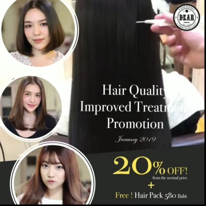 ☆ Hair Quality Improved Treatment Promotion ☆ Hair Quality Improved Treatment will make your hair glossy and has a soft touch that you never felt before ! Short, Medium and Long Hair course is now 20% off ♪
And free Hair Pack value 580 Baht also ☆Short Hair☆20% off from 3,500 Baht
☆Medium Hair☆20% off from 4,000 Baht
☆Long Hair☆20% off from 5,000 Baht 
We hope to see you soon. 
----------------------------------------------
 Booking: 02-662-5069
 Line@(日本語): @dear_hair
 New! Line@(ภาษาไทย/English): @dear_hair_th
 IG: dearhairdesign
 Open: Mon-Fri 9:00-17:30/Sat-Sun 10:00-18:30
 Close: Every Wednesday
 Website: www.dear-hair-design.com  #dearhairdesign #sukhumvit39 #btsprompongstation #bangkok #thailand #japan #hairstyle #hairdesign #healthyhair #treatment #discount #promotion #women #hairtreatment #newyear #happynewyear