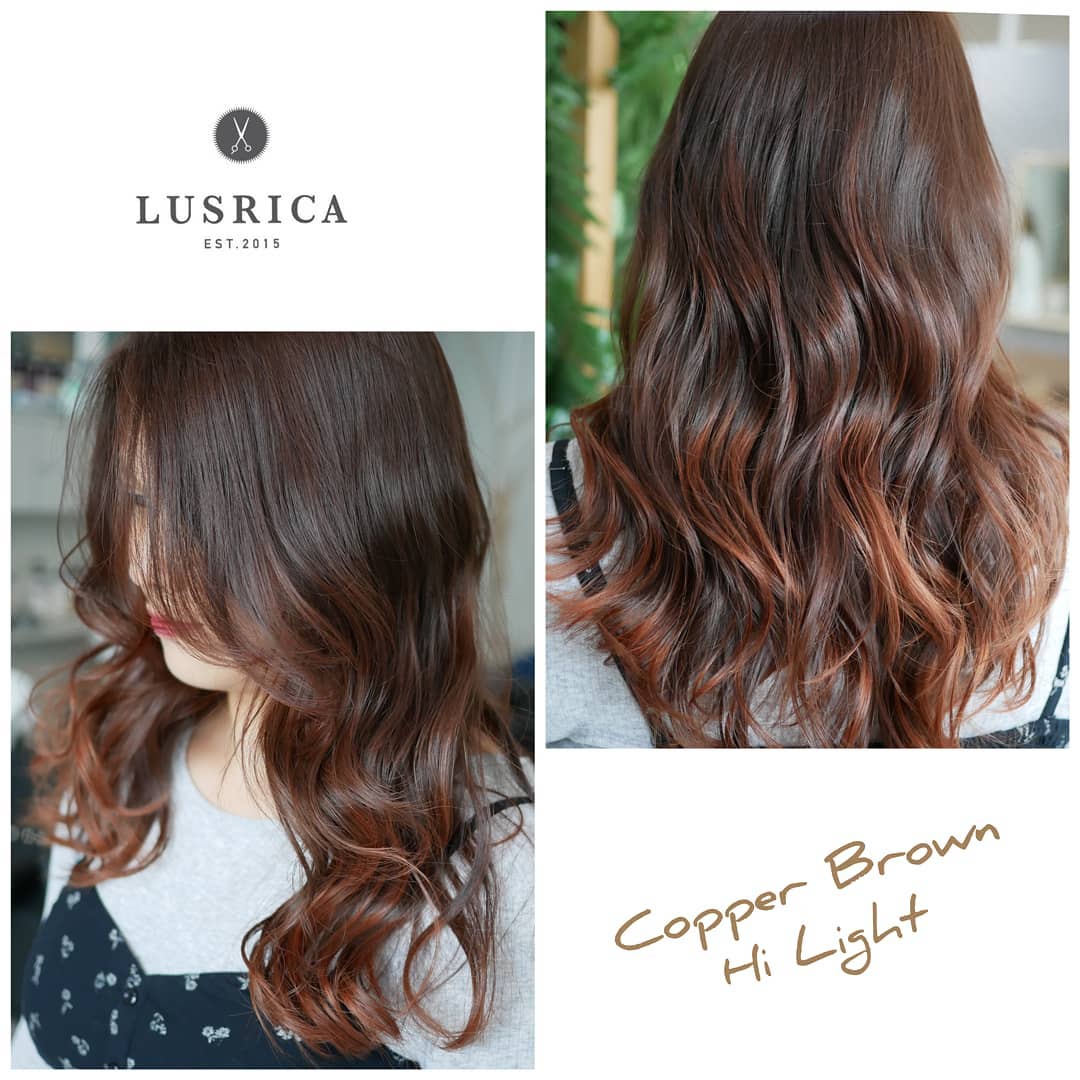 Copper Brown Hi Light! 
One color step 2800 THB
Color+HI Light 5500~ THB  Promotions:
2 menu get 10% off
3 menu get 15% off
Come with your friend get 20% off (both!) -----------------------------------------------------
Lusrica Salon ซอยทองหล่อ 11 (UR Build)
Tel