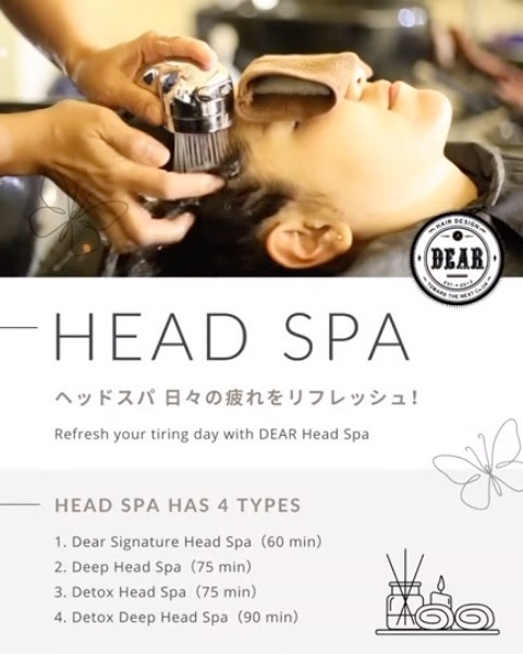 ปลดปล่อยความเหนื่อยล้า! รีเฟรชกายใจให้ผ่อนคลายด้วย Head Spa
.
Head Spa จะช่วยนวดกล้ามเนื้อและเส้นประสาท พร้อมช่วยกระตุ้นให้เลือดไหลเวียนบริเวณศรีษะได้อย่างดี แก้ปัญหาหนังศีรษะหย่อนคล้อย ผมร่วง ผมหงอก!
.
Head Spa มีให้เลือกถึง 4 แบบ
1.Dear Signature Head Spa ( ประมาณ 45 นาที )
2.Deep Head Spa ( ประมาณ 60 นาที )
3. Detox Head Spa ( ประมาณ 60 นาที )
4. Detox Deep Head Spa (ประมาณ 75 นาที )
.
ผ่อนคลายสุดๆ ลองนวดสักครั้งแล้วจะติดใจ!
.
สามารถจองคิวได้เลย
.
️ 022586780
️ Line@(ภาษาไทย): @dear_hair_th
️ Line@(日本語): @dear_hair
🖥 Website: www.dear-hair-design.com
 IG：dearhairdesign
.
#bangkoksalon #bangkokhairsalon #hairsalon #promphong #haircolor #hairfashion #hairstyle #hair #perm #dear #promphong #ordeve #ordeveglowline #glowline #milbonthailand #milbon #ร้านทำผม #ร้านทำผมแนะนำ #ร้านทำผมกรุงเทพ #ร้านทำผมพร้อมพงษ์ #ร้านทำผมสุขุมวิท #แนะนำร้านทำผม #ร้านทำผมสไตล์ญี่ปุ่น #ซาลอน #สีผมสวย #ทำสีผม #สีผม #สีผมแฟชั่นญี่ปุ่น