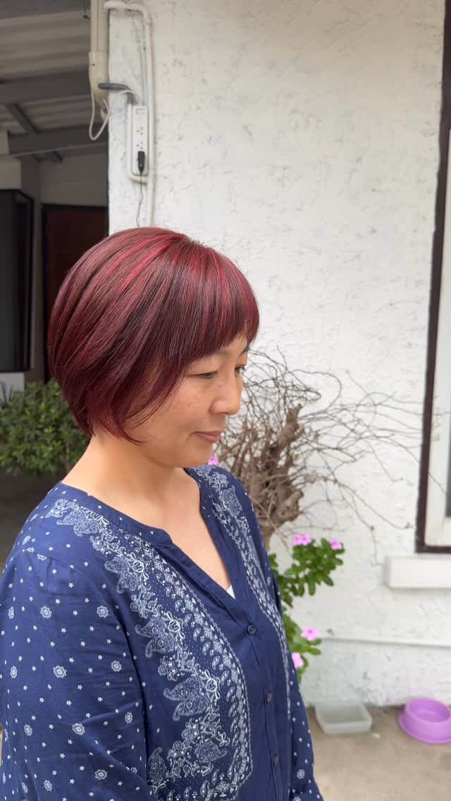 Thank you for coming ️  Short bob & Red Highlights  #cuchuhairdesign #bangkokhairsalon #sukhumvit26