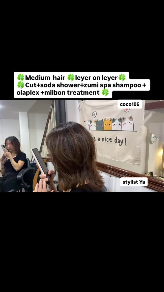 Medium  hair leyer on leyer
Cut+soda shower+zumi spa shampoo + olaplex +milbon treatment 
 ทำผมโดยช่างญา ช่างทำผมสไตล์ญี่ปุ่น 
️ Free parking available 
ร้านเปิดให้บริการ 9.00-18.30 
สำรองคิวได้ที่เบอร์
️02-662-7106
24hours web reservation
https://reservia.jp/reserve/menu/2c7018bae1?start_page=2&is_guest=1
LINE account
https://lin.ee/3Cm0Ksiac  #coco106 #106hair #digitalperm #coolperm #color