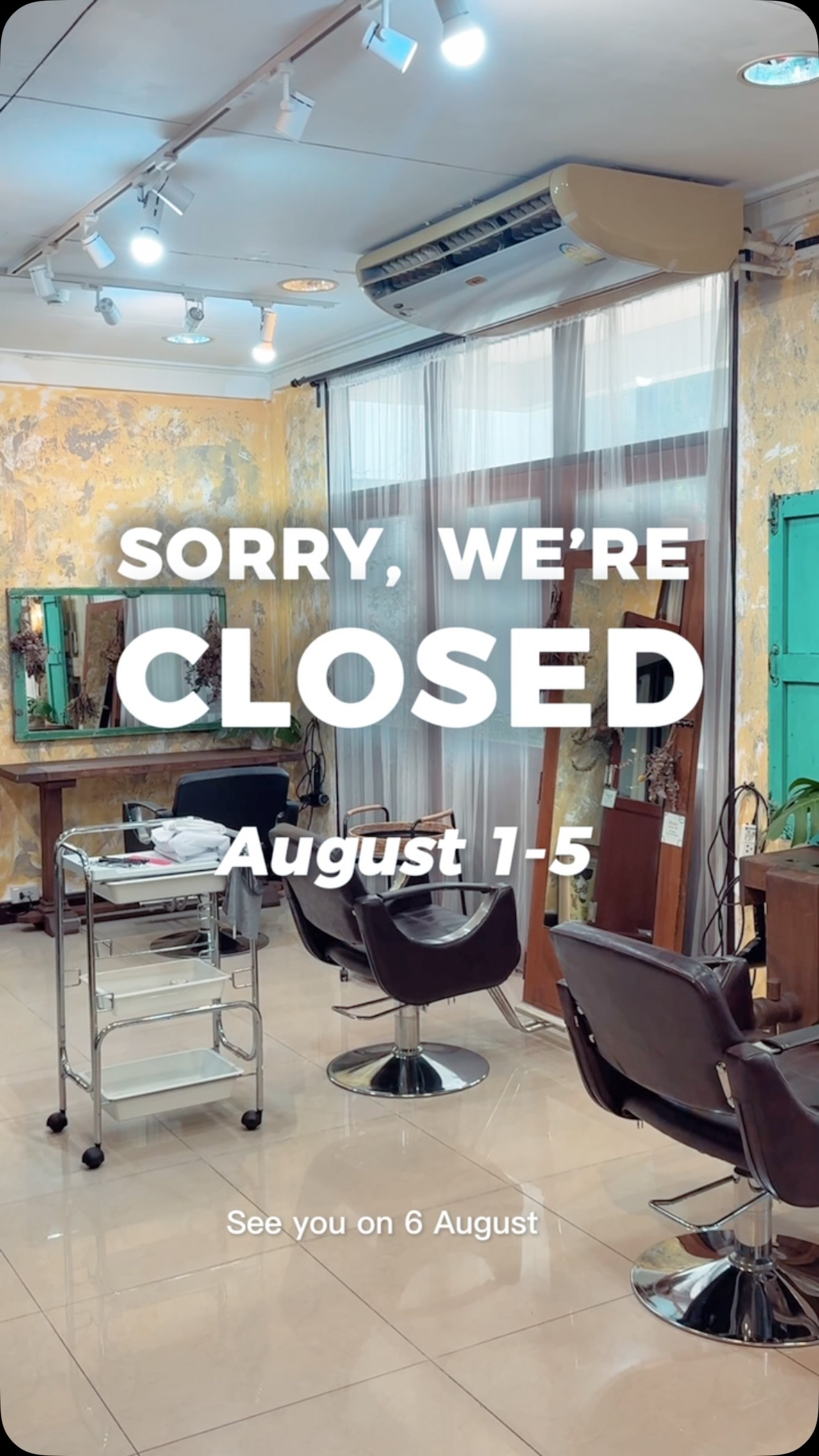 Holiday Notice Closed: 1 Aug– 5 Aug See you on 6th Aug If you’d like to make an appointment, please send us a DM or contact us on LINE. CUCHU Hair Design
Sukhumvit 26
🧡0923581442
LINE @774kdscr